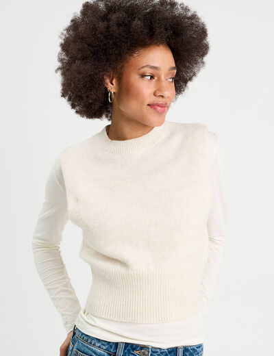 Pull sans manches ecru femme