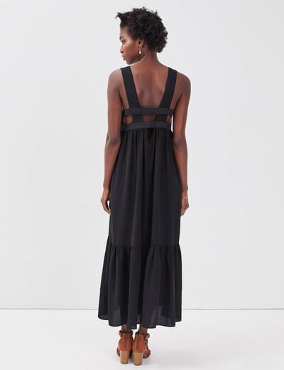Robe longue évasée bretelles noir femme