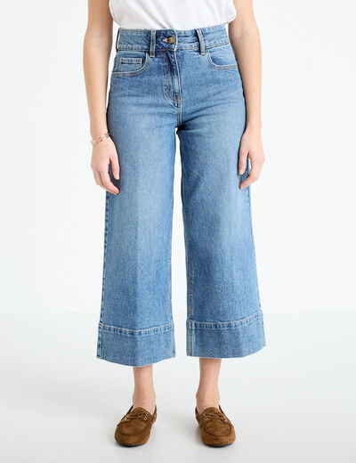 Jean wide leg cropped taille haute denim stone femme