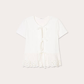 Blouse nouée détails brodés ecru femme
