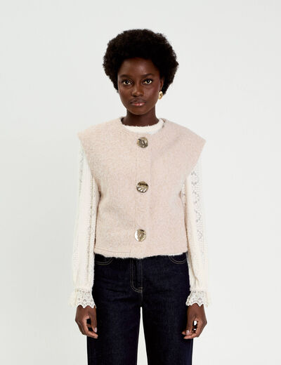 Gilet sans manches effet polaire ecru femme