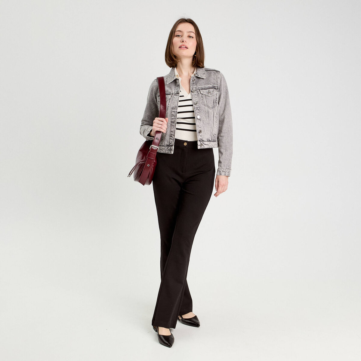 Veste boutonnée en jean denim gris femme