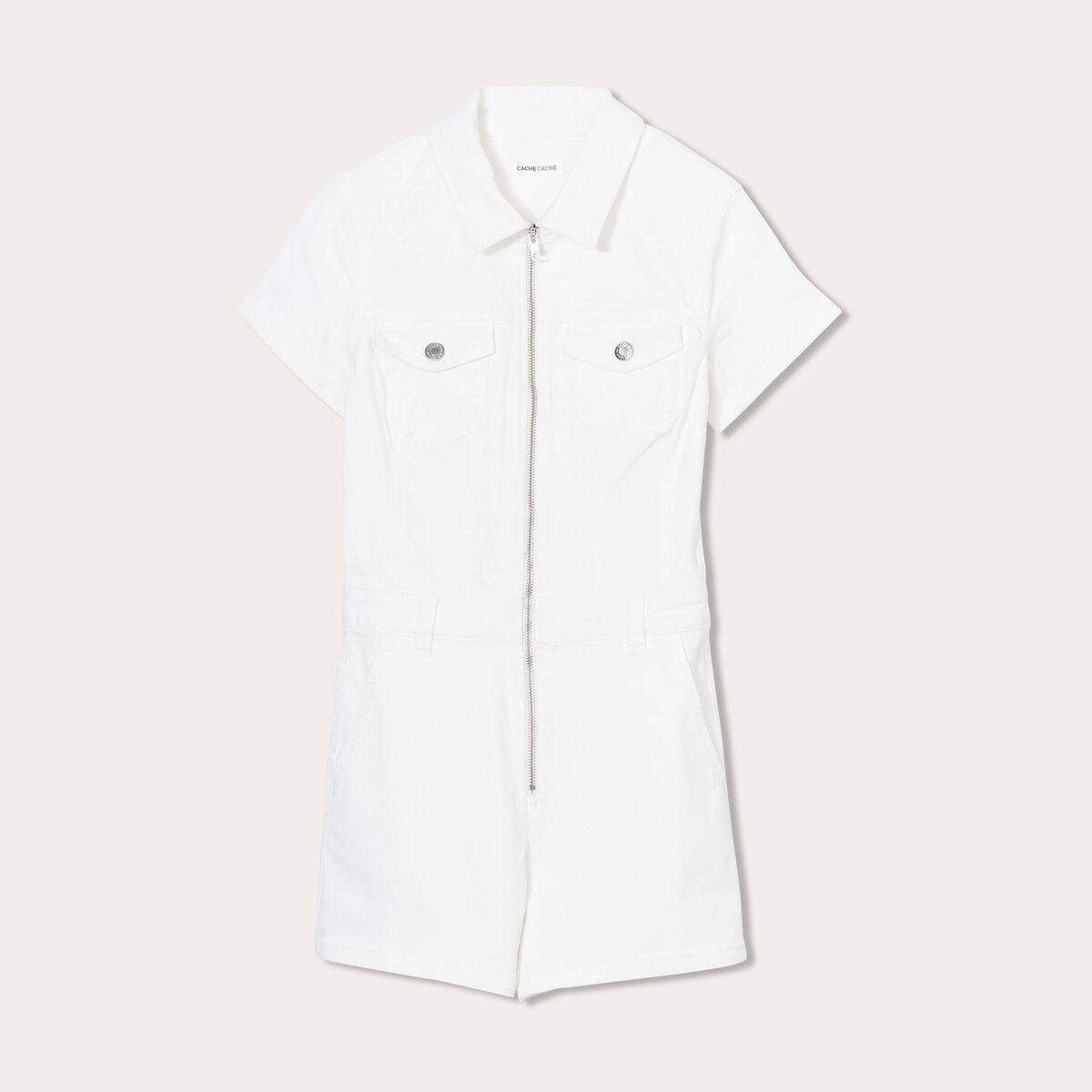 Combishort zippée en jean ecru femme