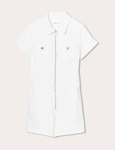 Combishort zippée en jean ecru femme