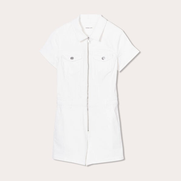 Combishort zippée en jean ecru femme