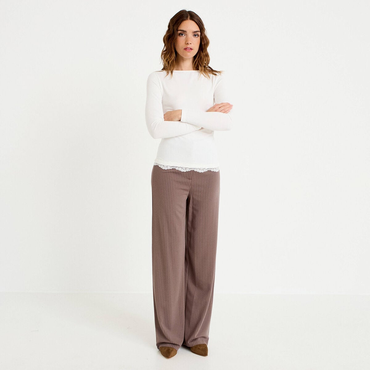 Doudou ajust&eacute; col bateau manches longues ecru femme