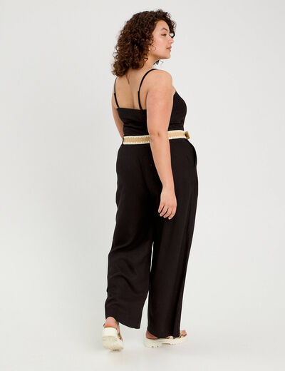 Combinaison pantalon bretelles avec lin noir femme