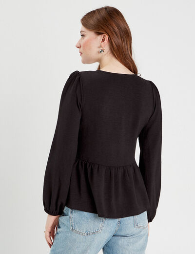 Blouse col en V noeuds noir femme