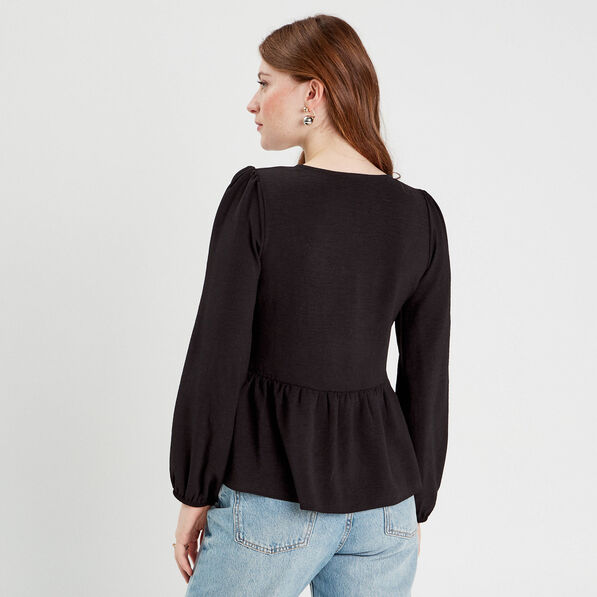 blouse col en v noeuds noir femme Blouse col en V noeuds noir femme