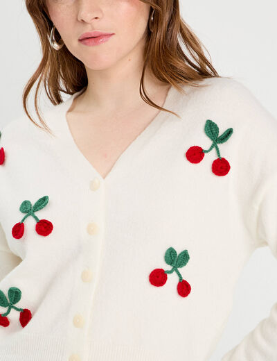 Gilet court brodé ecru femme