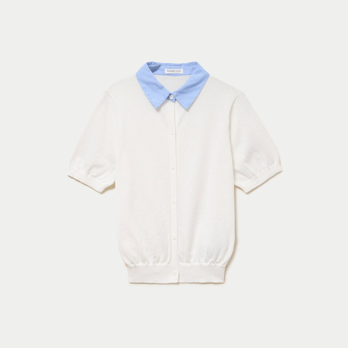 Polo col chemise manches courtes blanc femme
