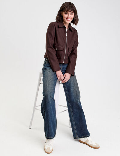 Veste zippée marron foncé femme