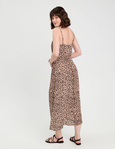 Robe longue évasée bretelles sable femme