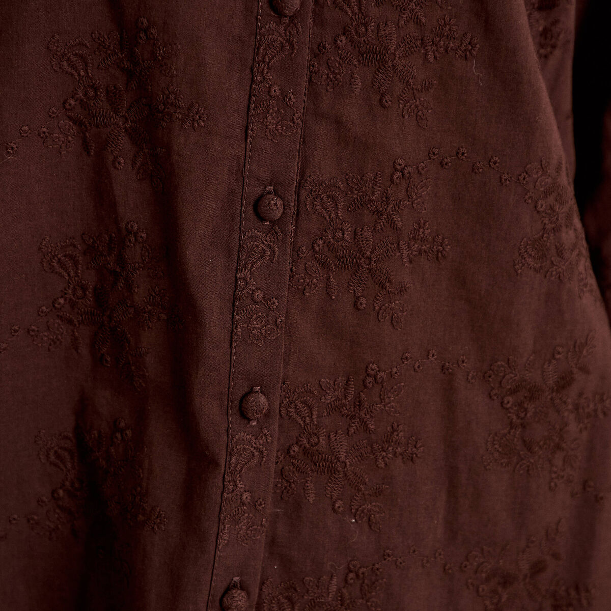 Blouse ample col montant manches longues marron fonc&eacute; femme