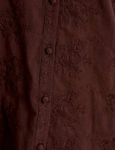 Blouse ample col montant manches longues marron fonc&eacute; femme