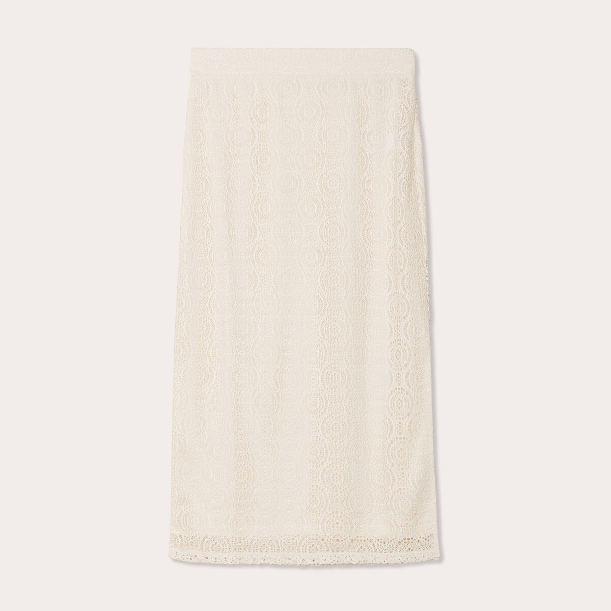 Jupe midi droite crochet ecru femme