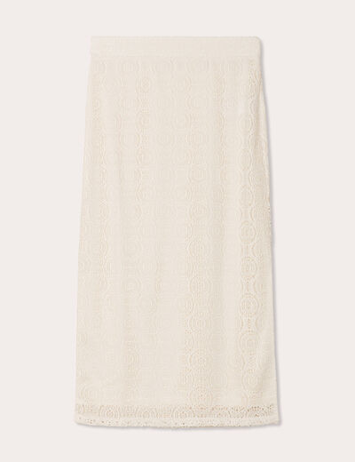 Jupe midi droite crochet ecru femme