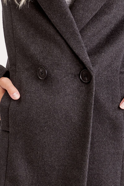 Manteau cintré boutonné gris foncé femme