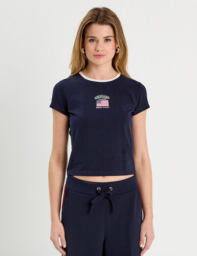 T-shirt manches courtes bleu marine femme