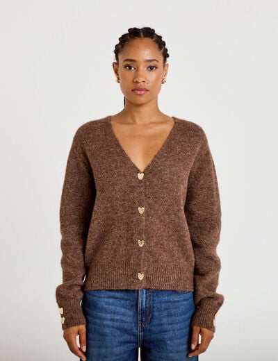 Gilet court avec boutons coeur bordeaux femme