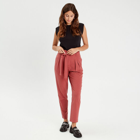 pantalon paperbag fluide vieux rose femme Pantalon paperbag fluide vieux rose femme