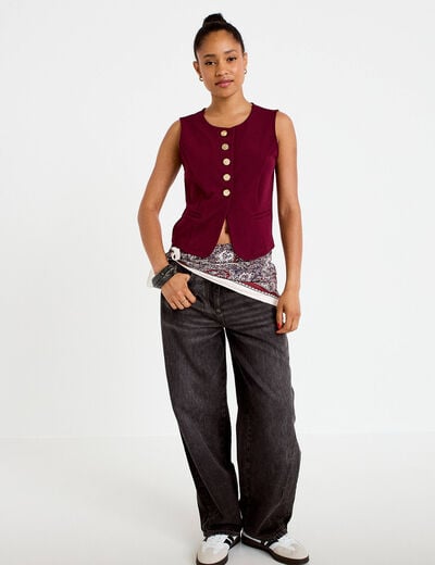 Gilet sans manches col rond bordeaux femme