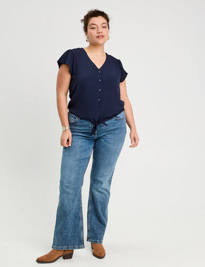Blouse manches courtes bleu marine femme