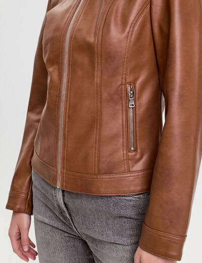 Veste droite zippée beige femme