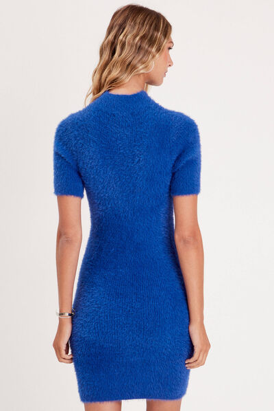 Robe pull moulante bleu electrique femme