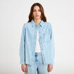 Chemise droite courte manches longues bleu femme