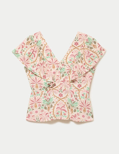 Blouse col v manches courtes blanc femme