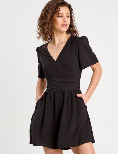 Combishort col en V noir femme