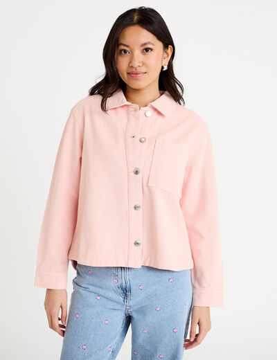 Surchemise oversize col classique rose clair femme