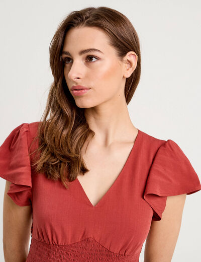 Robe longue évasée col en V vieux rose femme