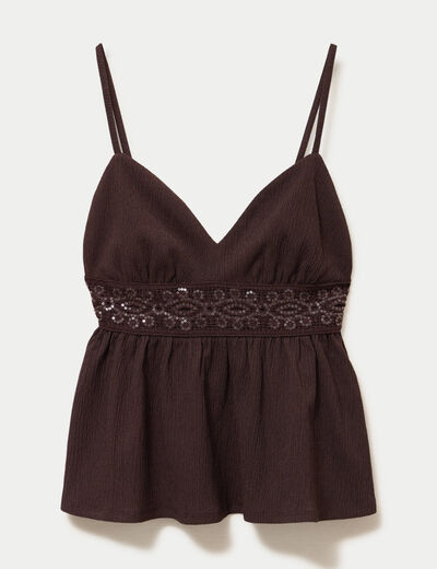 D&eacute;bardeur d&eacute;tail crochet marron fonc&eacute; femme