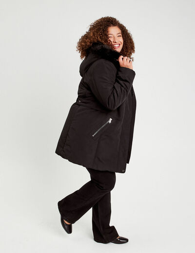 Parka droite avec capuche noir femme