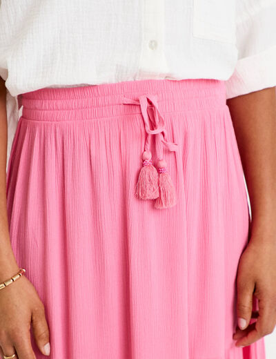 Jupe longue pliss&eacute;e &eacute;vas&eacute;e rose vif femme