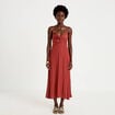Robe longue &eacute;vas&eacute;e col v satin&eacute;e vieux rose femme