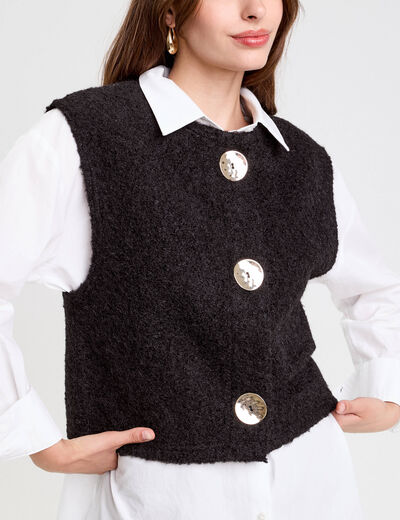 Gilet sans manches col rond noir femme