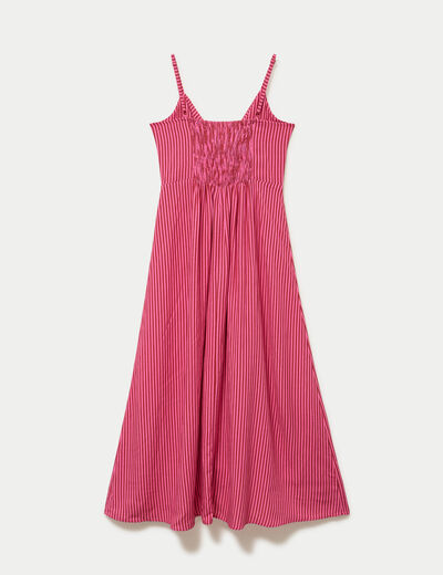 Robe longue &eacute;vas&eacute;e col coeur rose framboise femme