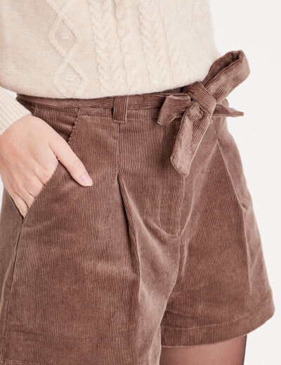 Short paperbag velours taupe femme