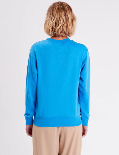 Sweat oversize col rond bleu femme