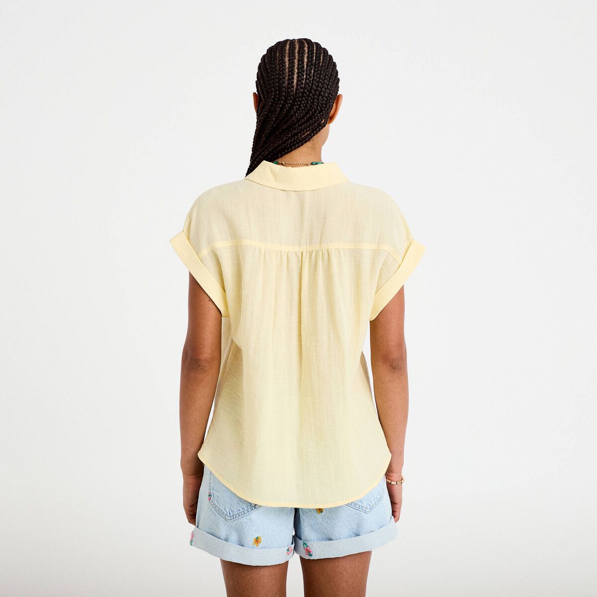 Blouse manches courtes jaune pastel femme