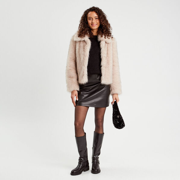 Jupe droite simili cuir noir femme
