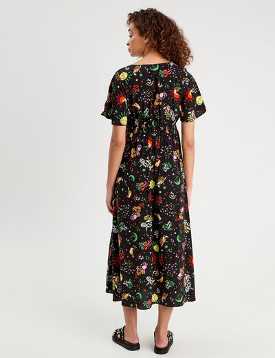 Robe longue évasée col twisté noir femme
