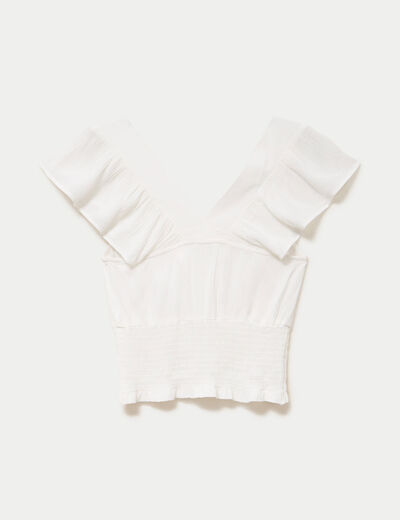 Blouse cintr&eacute;e cropped sans manches ecru femme