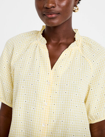 Blouse droite col v manches courtes jaune clair femme