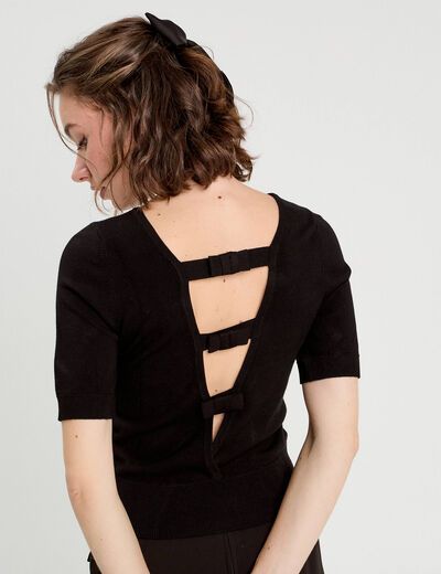 Pull manches courtes noir femme