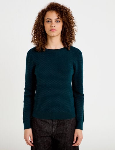 Pull col bateau vert fonc&eacute; femme