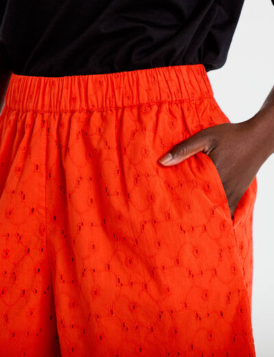 Short avec broderie orange fonc&eacute; femme